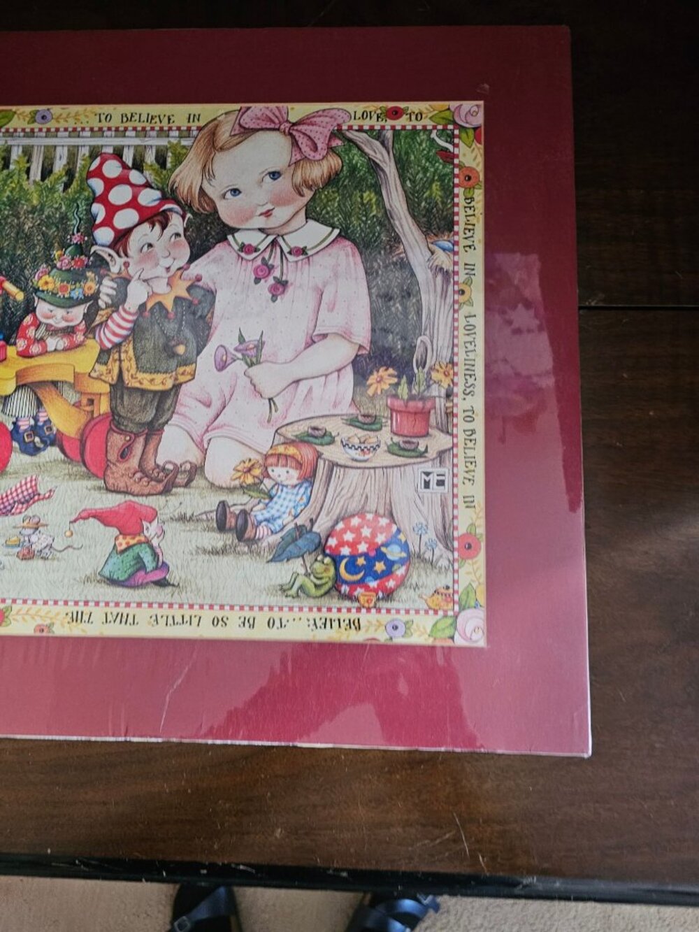 Vintage Mary Engelbreit Art Print Matted 16x16" To Believe in Love Elves Gnomes - Picture 7 of 9